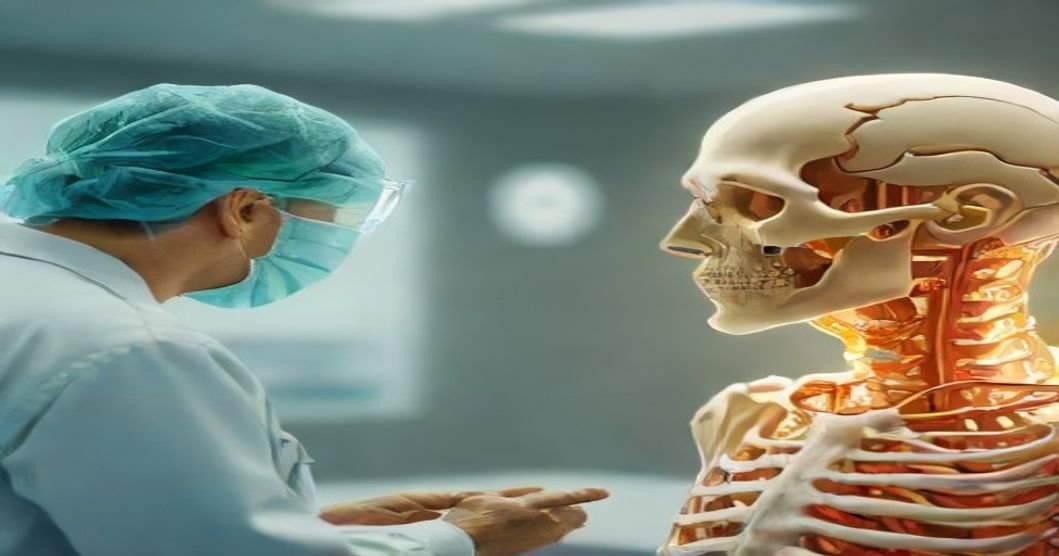 Médico analisando dados de saúde em tela digital holográfica futurista em hospital moderno